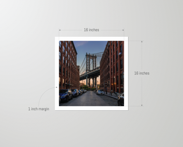 Framed-New-York-City-Print-Manhattan-Bridge-DUMBO-unframed-16x16 Unframed 16x16 print of the Manhattan Bridge in DUMBO