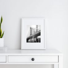 Framed print in an interior setting of the Manhattan Bridge