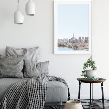 Framed-New-York-City-Print-NYC-skyline-interior Framed print in an interior setting of the NYC Skyline