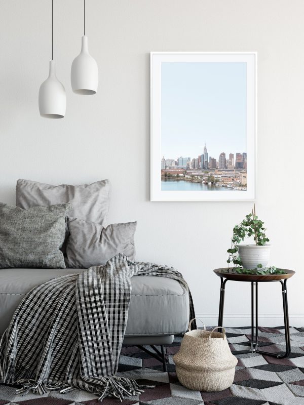 Framed-New-York-City-Print-NYC-skyline-interior Framed print in an interior setting of the NYC Skyline